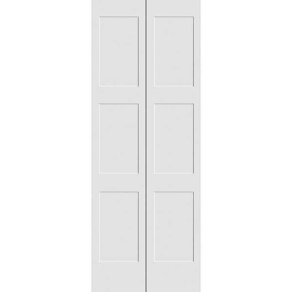 Codel Doors 36" x 80" Primed 3-Panel Equal Panel Shaker Bifold Door and Hardware 3068pri8433BF